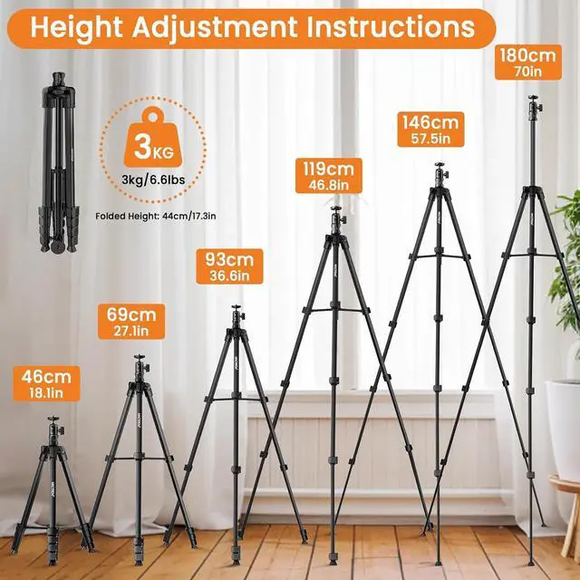Alt view image 3 of 7 - MACTREM Phone Tripod with Selfie Stick, 70" Horizontal Overhead Tripod for iPhone iPad, Camera Tripod Stand with Wireless Remote for Video Recording/Selfies/Live Stream/Vlogging