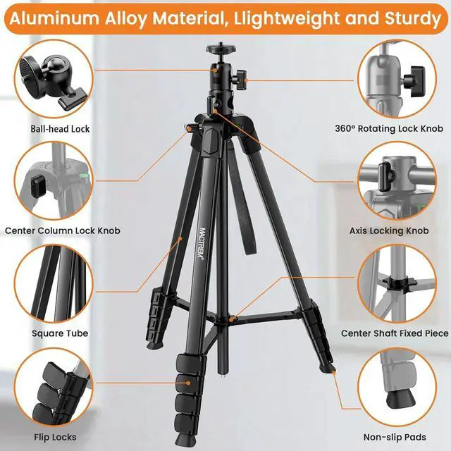 Alt view image 2 of 7 - MACTREM Phone Tripod with Selfie Stick, 70" Horizontal Overhead Tripod for iPhone iPad, Camera Tripod Stand with Wireless Remote for Video Recording/Selfies/Live Stream/Vlogging