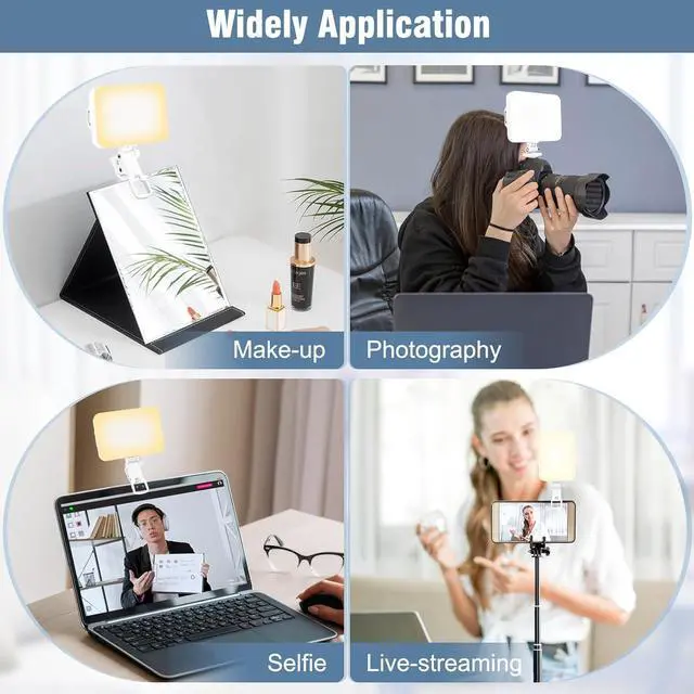 Alt view image 6 of 6 - 60 LED Portable Selfie Light Video Conference Lighting with Clip & Camera Tripod Adapter Rechargeable 2200mAh CRI 97+, 9 Light Modes for Phone iPhone Webcam Laptop Photo Makeup
