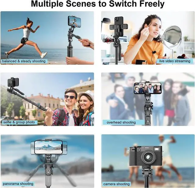 Alt view image 6 of 7 - 80" Phone Tripod & Selfie Stick - All in One Extendable Tall Cell Phone Tripod for iPhone with Remote and Cold Shoe Mount, 360° Rotation Tripods iPhone Stand Camera Holder for Video Recording