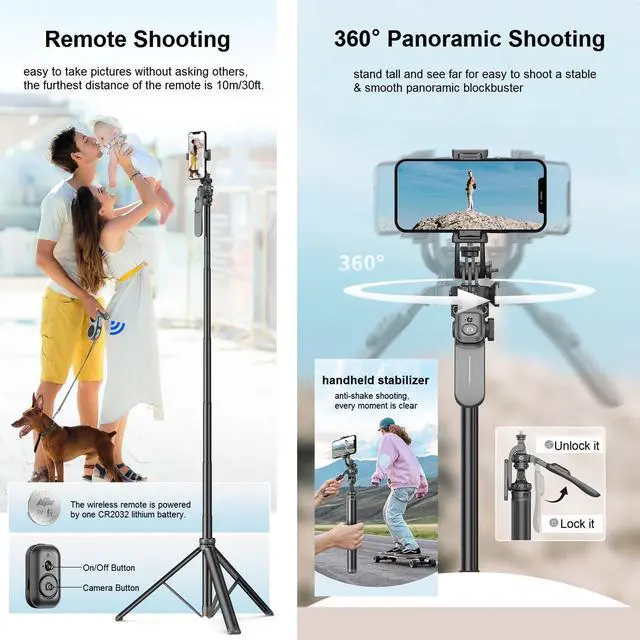 Alt view image 3 of 7 - 80" Phone Tripod & Selfie Stick - All in One Extendable Tall Cell Phone Tripod for iPhone with Remote and Cold Shoe Mount, 360° Rotation Tripods iPhone Stand Camera Holder for Video Recording