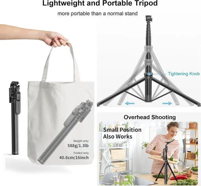 Alt view image 7 of 7 - 80" Phone Tripod & Selfie Stick - All in One Extendable Tall Cell Phone Tripod for iPhone with Remote and Cold Shoe Mount, 360° Rotation Tripods iPhone Stand Camera Holder for Video Recording
