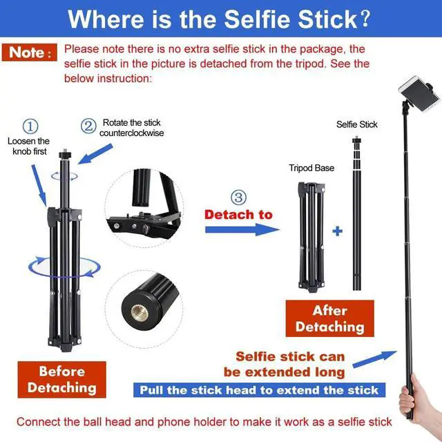 Alt view image 2 of 7 - Selfie Stick Tripod, 62 inch Extendable Detachable Selfie Stick Tripod Stand with Remote for iPhone 15 14 13 12 Pro MAX Samsung Galaxy S23 S22 S21