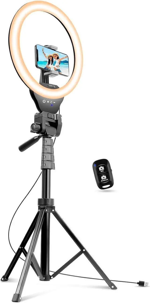 Main image of 12-inch Ring Light with 67-inch Selfie Stick, Tripod and Phone Holder, Selfie Remote Control Circle Light for Live Stream/Video Recording/TikTok, Compatible with All Phones and Cameras