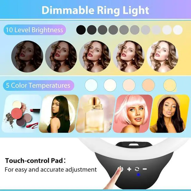 Alt view image 3 of 6 - 12-inch Ring Light with 67-inch Selfie Stick, Tripod and Phone Holder, Selfie Remote Control Circle Light for Live Stream/Video Recording/TikTok, Compatible with All Phones and Cameras