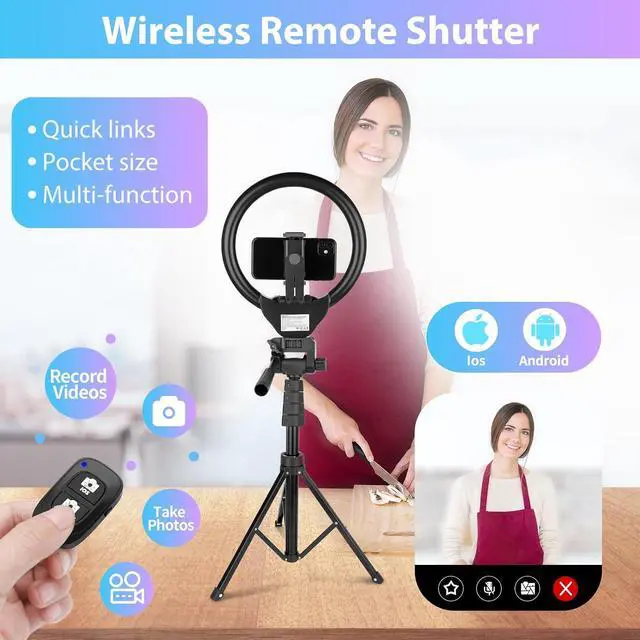 Alt view image 4 of 6 - 12-inch Ring Light with 67-inch Selfie Stick, Tripod and Phone Holder, Selfie Remote Control Circle Light for Live Stream/Video Recording/TikTok, Compatible with All Phones and Cameras