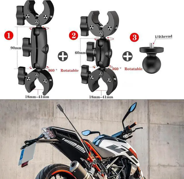 Alt view image 3 of 7 - Motorcycle Bike Handlebar Double clamp Mount and 67Invisible Selfie Stick Insta 360 Motorcycle Mount Kit for X5/X4/X3/X2/XONE/GO2/3 Action Camera