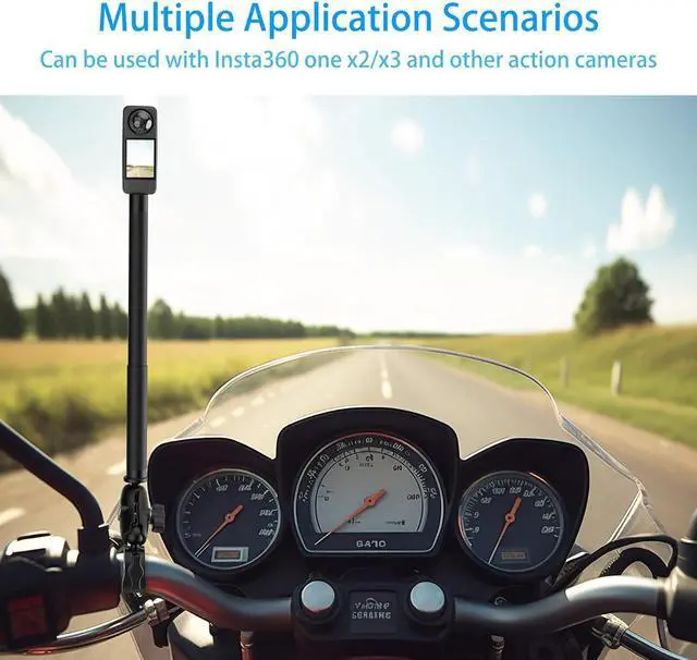 Alt view image 7 of 7 - Motorcycle Bike Handlebar Double clamp Mount and 67Invisible Selfie Stick Insta 360 Motorcycle Mount Kit for X5/X4/X3/X2/XONE/GO2/3 Action Camera