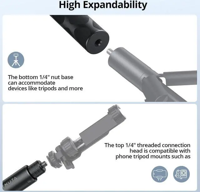 Alt view image 6 of 7 - ATUMTEK 60" Invisible Selfie Stick, 1/4" Extendable Monopod Pole, Solid and Compact Design for Insta360, for GoPro, DJI, Action Cameras (Buckle Mount for GoPro & DJI and Wrist Strap Included)