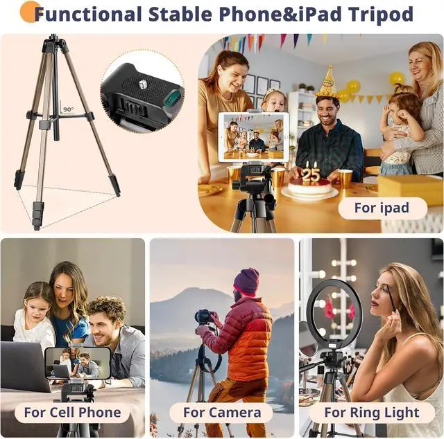 Alt view image 2 of 6 - 64 Phone&Tablet Tripod, Aureday Cell Phone Tripod for iPhone with Wireless Remote and Phone Holder, Extendable iPad Holder Stand for Video Recording/Makeup/Live Streaming (Gold)