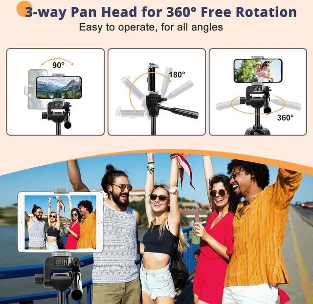 Alt view image 3 of 6 - 64 Phone&Tablet Tripod, Aureday Cell Phone Tripod for iPhone with Wireless Remote and Phone Holder, Extendable iPad Holder Stand for Video Recording/Makeup/Live Streaming (Gold)