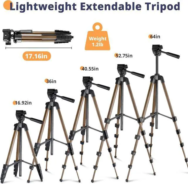 Alt view image 5 of 6 - 64 Phone&Tablet Tripod, Aureday Cell Phone Tripod for iPhone with Wireless Remote and Phone Holder, Extendable iPad Holder Stand for Video Recording/Makeup/Live Streaming (Gold)