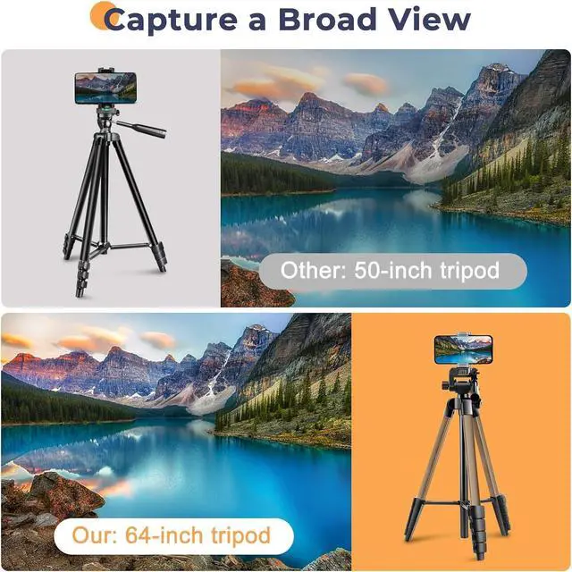 Alt view image 6 of 6 - 64 Phone&Tablet Tripod, Aureday Cell Phone Tripod for iPhone with Wireless Remote and Phone Holder, Extendable iPad Holder Stand for Video Recording/Makeup/Live Streaming (Gold)