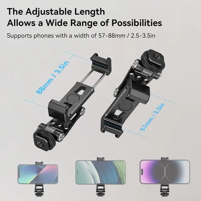Alt view image 2 of 6 - SMALLRIG Metal Phone Support with Cold Shoe Mount, Universal Cell Phone Mount Adapter Support Free Adjustment Joints, Phone Tripod Mount for iPhone 15 14, for Samsung Galaxy etc. - 4382