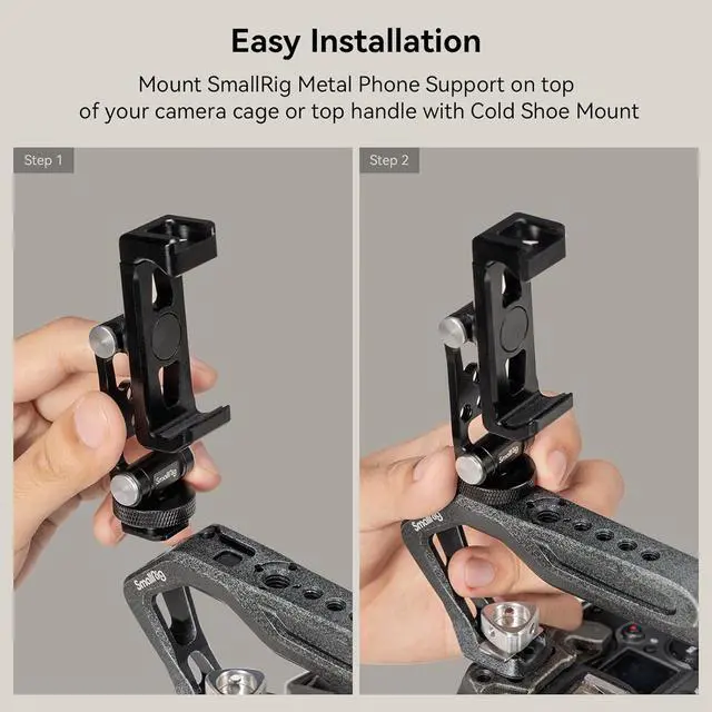 Alt view image 3 of 6 - SMALLRIG Metal Phone Support with Cold Shoe Mount, Universal Cell Phone Mount Adapter Support Free Adjustment Joints, Phone Tripod Mount for iPhone 15 14, for Samsung Galaxy etc. - 4382