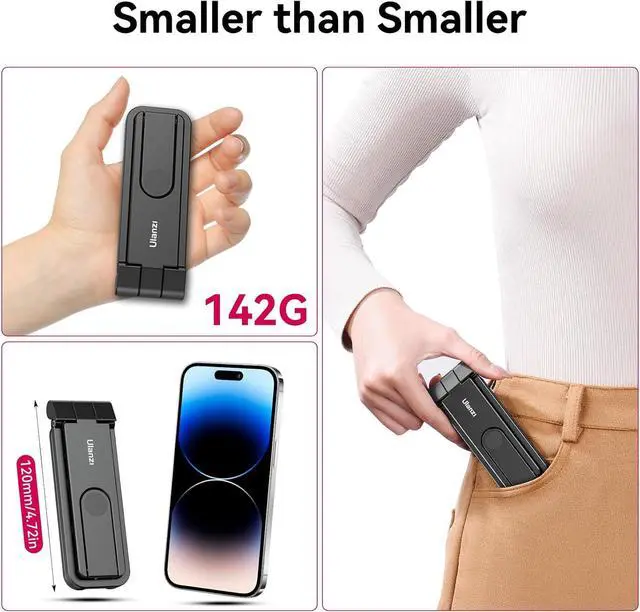 Alt view image 2 of 7 - ULANZI MA26 Foldable Phone Tripod, Pocket Cell Phone Vlog Video Tripod Handle Aluminium Smartphone Desk Stand 2 Cold Shoe Small Size All in One Lightweight Portable Vlog Stick for iPhone 17 Samsung