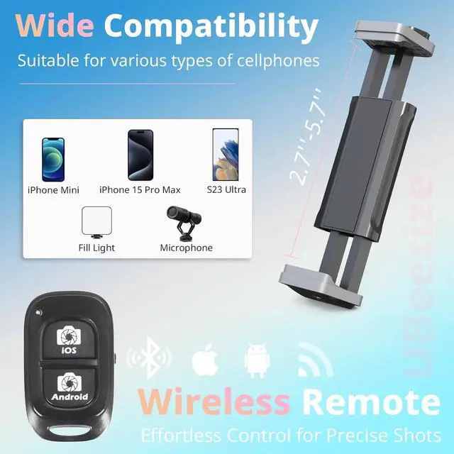Alt view image 4 of 6 - UBeesize 88 Flexible Phone Tripod with 14.95 Gooseneck, Remote and Phone Holder, Overhead Cell Phone StandSelfie Stick for Video Recording, Compatible with iPhone Android Phone, Camera Pink