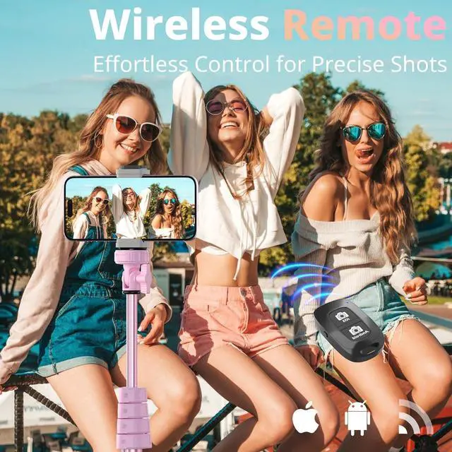 Alt view image 5 of 6 - UBeesize 88 Flexible Phone Tripod with 14.95 Gooseneck, Remote and Phone Holder, Overhead Cell Phone StandSelfie Stick for Video Recording, Compatible with iPhone Android Phone, Camera Pink