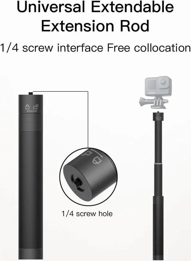 Alt view image 3 of 7 - Gimbal Extension Rod, 29" Extension Pole for DSLR Cameras, Adjustable Selfie Stick with 1/4 Screw Interface, Compatible with a Range of Handheld Gimbal and Other Universal Interface Devices