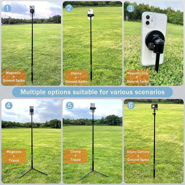 Alt view image 3 of 6 - Monopod and Tripod Selfie Stick to Record Golf Swing - Multi Functional Phone Holder with Magnetic and Phone Holder - Golf Training Aid - Compatible with All iPhone Android Phone