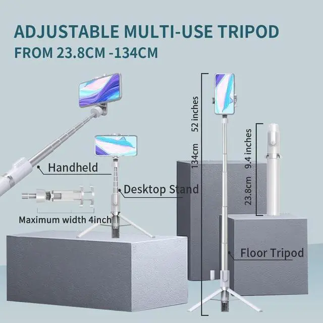 Alt view image 2 of 6 - Selfie Stick Tripod with Remote, Phone Tripod with Extendable Phone Holder, Portable Selfie StickTripod for iPhone Android TikTok YouTube Vlog