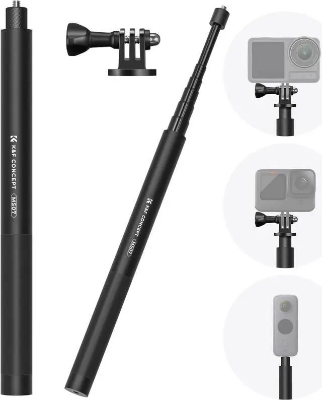 Main image of K&F Concept 60 inch Invisible Selfie Stick, Extension Pole compatiable with Insta360 Sports Camera, GoPro, DJI OSMO Pocket 3, 1/4" Extended Monopod Pole with GoPro Adapter