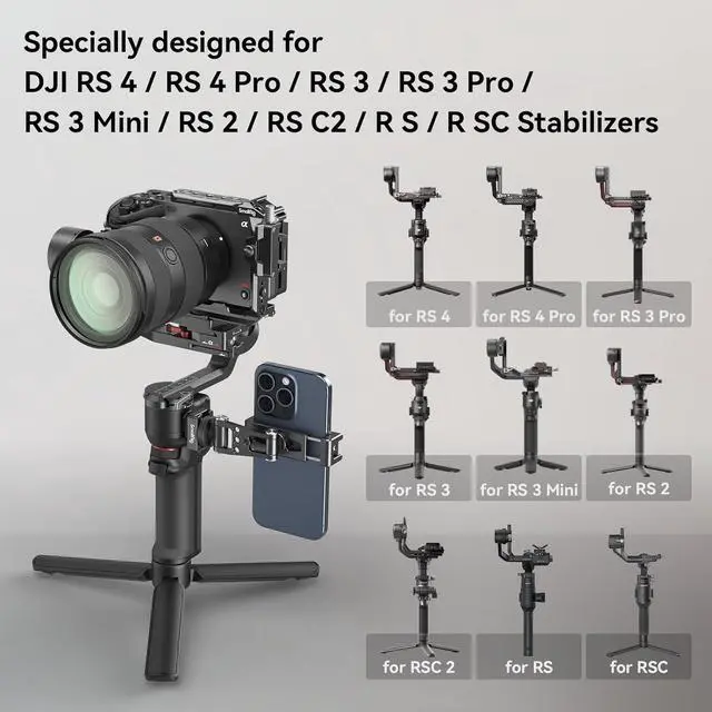 Alt view image 2 of 7 - SMALLRIG Universal Phone Tripod Mount, Metal Cell Phone Mount with Cold Shoe Mount and M4 Screws for DJI RS 4 Mini/Pro, Free Adjustment Phone Mount Adapter for iPhone 16 15, for Samsung Galaxy- 4301