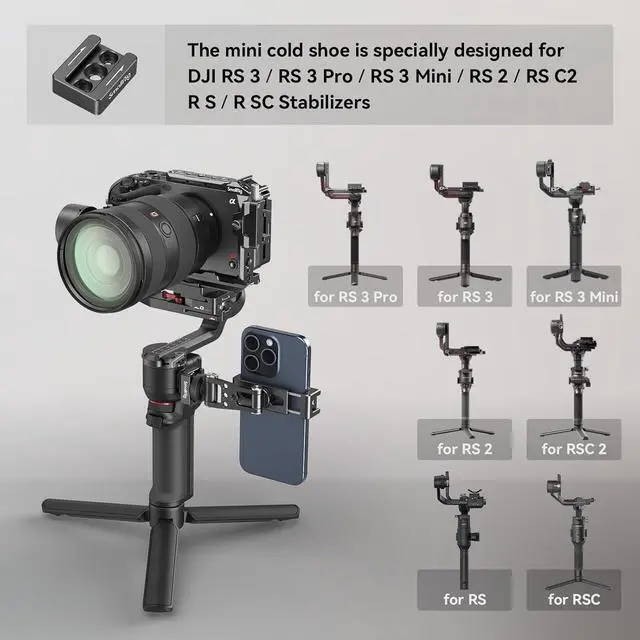 Alt view image 4 of 7 - SMALLRIG Universal Phone Tripod Mount, Metal Cell Phone Mount with Cold Shoe Mount and M4 Screws for DJI RS 4 Mini/Pro, Free Adjustment Phone Mount Adapter for iPhone 16 15, for Samsung Galaxy- 4301