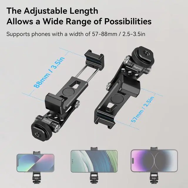 Alt view image 5 of 7 - SMALLRIG Universal Phone Tripod Mount, Metal Cell Phone Mount with Cold Shoe Mount and M4 Screws for DJI RS 4 Mini/Pro, Free Adjustment Phone Mount Adapter for iPhone 16 15, for Samsung Galaxy- 4301