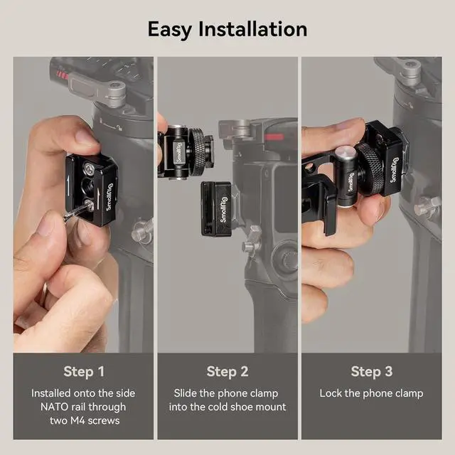 Alt view image 6 of 7 - SMALLRIG Universal Phone Tripod Mount, Metal Cell Phone Mount with Cold Shoe Mount and M4 Screws for DJI RS 4 Mini/Pro, Free Adjustment Phone Mount Adapter for iPhone 16 15, for Samsung Galaxy- 4301