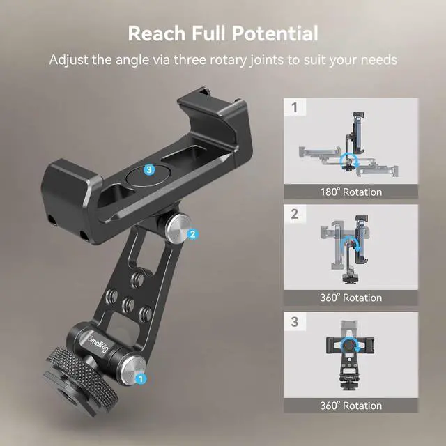 Alt view image 7 of 7 - SMALLRIG Universal Phone Tripod Mount, Metal Cell Phone Mount with Cold Shoe Mount and M4 Screws for DJI RS 4 Mini/Pro, Free Adjustment Phone Mount Adapter for iPhone 16 15, for Samsung Galaxy- 4301