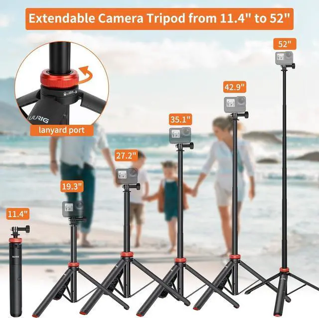 Alt view image 2 of 6 - UURig Extendable Selfie Stick Tripod for GoPro Max Hero 10 9 8 7 6 5 4, DJI Osmo Action, Insta 360 One R and More Action Camera50.7''