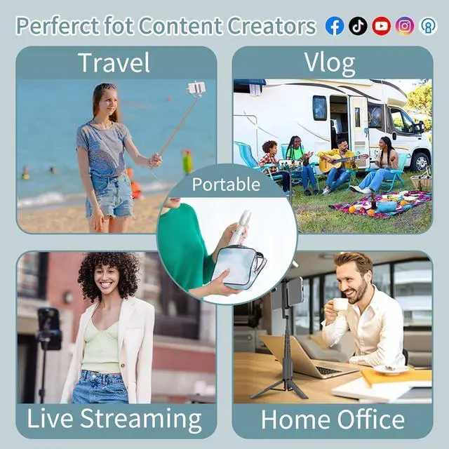 Alt view image 6 of 6 - Selfie Stick Tripod with Remote, Phone Tripod with Extendable Phone Holder, Portable Selfie StickTripod for iPhone Android TikTok YouTube Vlog