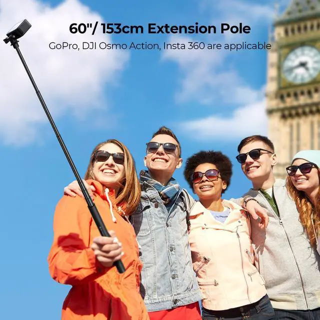 Alt view image 2 of 7 - K&F Concept 60 inch Invisible Selfie Stick, Extension Pole compatiable with Insta360 Sports Camera, GoPro, DJI OSMO Pocket 3, 1/4" Extended Monopod Pole with GoPro Adapter