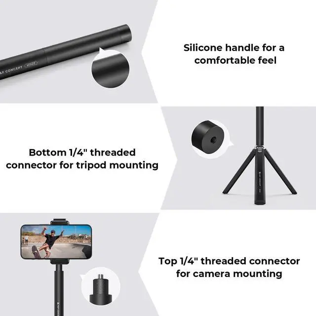 Alt view image 5 of 7 - K&F Concept 60 inch Invisible Selfie Stick, Extension Pole compatiable with Insta360 Sports Camera, GoPro, DJI OSMO Pocket 3, 1/4" Extended Monopod Pole with GoPro Adapter