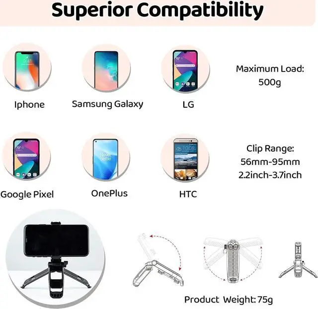 Alt view image 6 of 6 - Phone Tripod Mini Tripod Tabletop Small Tripod Desktop Stand Compact Vlog Travel Selfie Stick Handle Grip for iPhone 13, Samsung Smartphone