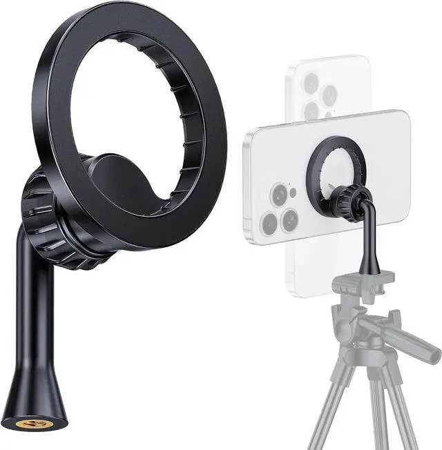 Main image of Magnetic Tripod Holder Mount Adapter for MagSafe, iPhone Tripod Mount Adapter with 1/4 Screw Hole, Magnetic Phone Tripod Holder Adapter for iPhone 16/15/14/13 Series