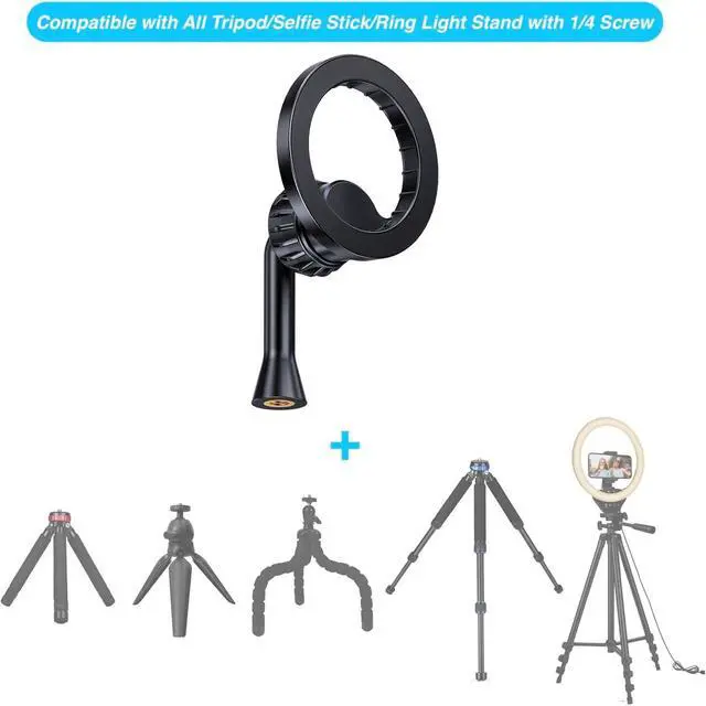 Alt view image 2 of 6 - Magnetic Tripod Holder Mount Adapter for MagSafe, iPhone Tripod Mount Adapter with 1/4 Screw Hole, Magnetic Phone Tripod Holder Adapter for iPhone 16/15/14/13 Series