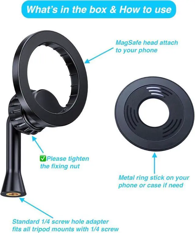Alt view image 6 of 6 - Magnetic Tripod Holder Mount Adapter for MagSafe, iPhone Tripod Mount Adapter with 1/4 Screw Hole, Magnetic Phone Tripod Holder Adapter for iPhone 16/15/14/13 Series