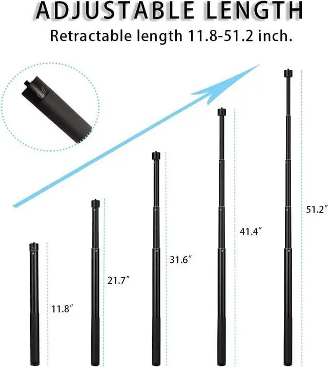 Alt view image 3 of 7 - 51.2 inch Invisible Selfie Stick Compatible with GoPro Hero 13 12 11 10 9 AKASO EK7000 Brave 4 Brave 7 LE Insta360 DJI Osmo Action and More,30-130cm Extension Pole Aluminum Monopod with 1/4" Screw