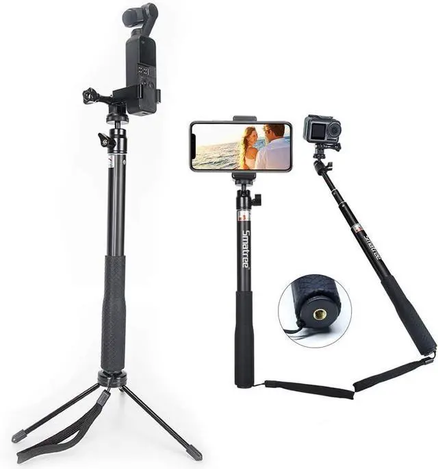 Alt view image 5 of 7 - Smatree Telescoping Selfie Stick with Tripod Stand Compatible for GoPro Hero 13/12/11/10/9/8/7/6/5/4/3+/3/DJI OSMO Pocket 2/1/SJCAM/AKASO/Xiaomi Yi and Smartphones (Not Fit with OSMO Pocket 3)