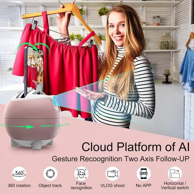 Alt view image 2 of 7 - Auto Tracking Phone Holder, Auto Face Tracking Tripod, 360° Rotation Face Body Phone Tracking Tripod, AI-Powered Face Tracking,No APP Live Vlog Tiktok Video-Pink