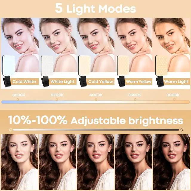 Alt view image 3 of 6 - Selfie Light for Phone Clip On 2000mAh with 80 LEDs & 5 Colors, Phone Light for Video Recording, Rechargeable Video Light,Table, Laptop, Makeup, Live Stream, TikTok, Vlog
