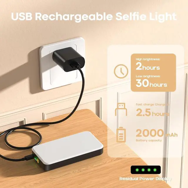 Alt view image 5 of 6 - Selfie Light for Phone Clip On 2000mAh with 80 LEDs & 5 Colors, Phone Light for Video Recording, Rechargeable Video Light,Table, Laptop, Makeup, Live Stream, TikTok, Vlog