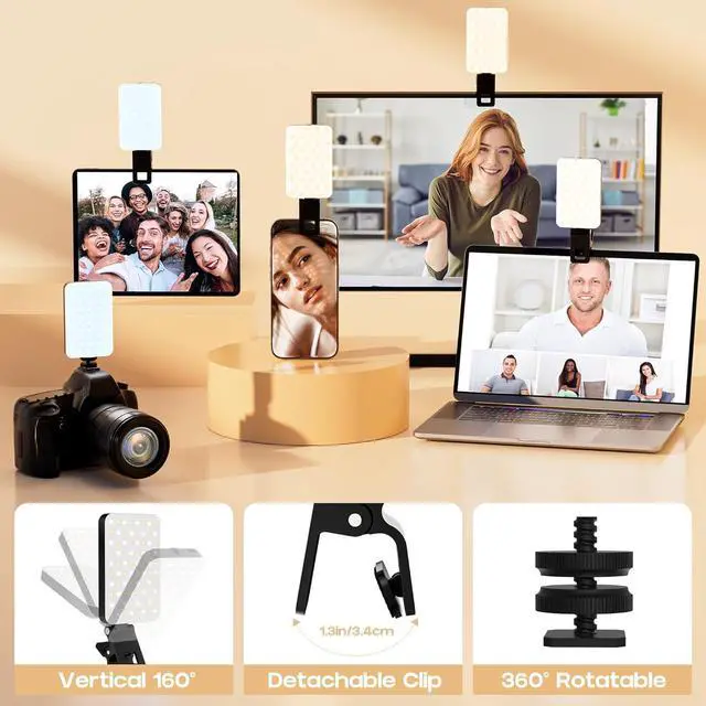 Alt view image 4 of 6 - Selfie Light for Phone Clip On 2000mAh with 80 LEDs & 5 Colors, Phone Light for Video Recording, Rechargeable Video Light,Table, Laptop, Makeup, Live Stream, TikTok, Vlog