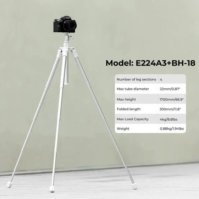 Alt view image 2 of 6 - K&F Concept 67''/170cm Cellphone Tripod, 2-in-1 Lightweight Compact Portable Selfie Stick with Phone Holder, DSLR Camera Tripod with Smartphone Remote E224A3+BH-18 Silver