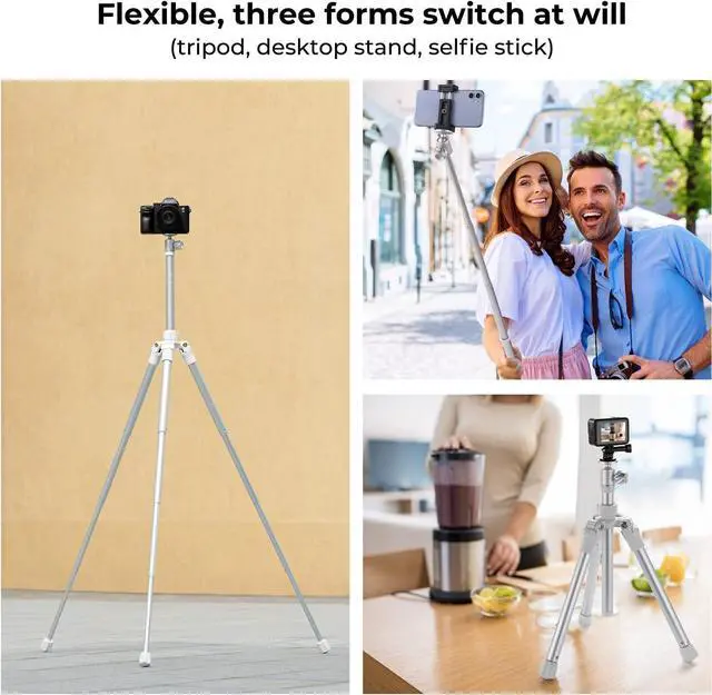 Alt view image 3 of 6 - K&F Concept 67''/170cm Cellphone Tripod, 2-in-1 Lightweight Compact Portable Selfie Stick with Phone Holder, DSLR Camera Tripod with Smartphone Remote E224A3+BH-18 Silver