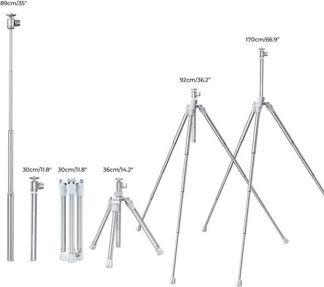 Alt view image 6 of 6 - K&F Concept 67''/170cm Cellphone Tripod, 2-in-1 Lightweight Compact Portable Selfie Stick with Phone Holder, DSLR Camera Tripod with Smartphone Remote E224A3+BH-18 Silver
