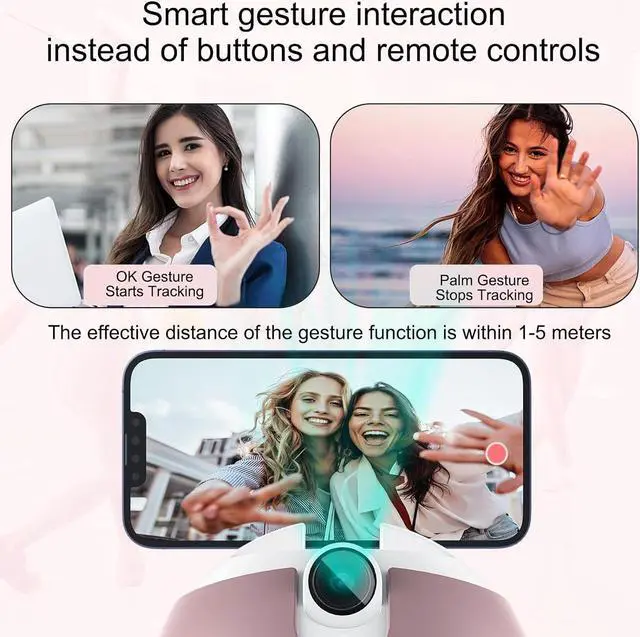 Alt view image 6 of 7 - Auto Tracking Phone Holder, Auto Face Tracking Tripod, 360° Rotation Face Body Phone Tracking Tripod, AI-Powered Face Tracking,No APP Live Vlog Tiktok Video-Pink