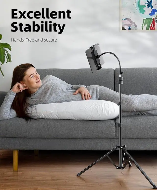 Alt view image 2 of 7 - Weilisi Heavy Duty Tablet Tripod Stand 82 Tall, Floor Stand with Remote and Adjustable Gooseneck for Watching/Stream/Recording, Tripod for iPad Pro 12.9/Kindle/iPhone, and All 4.5-13 Tablet/Phone